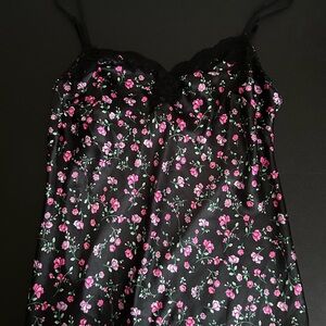 Victoria's Secret Black and Pink Floral Chemise
